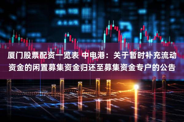 厦门股票配资一览表 中电港：关于暂时补充流动资金的闲置募集资金归还至募集资金专户的公告